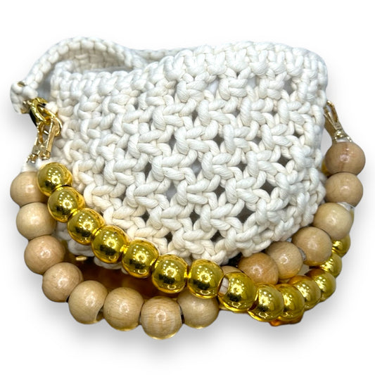 Ecru Macrame Beaded Hand & Crossbody Bag