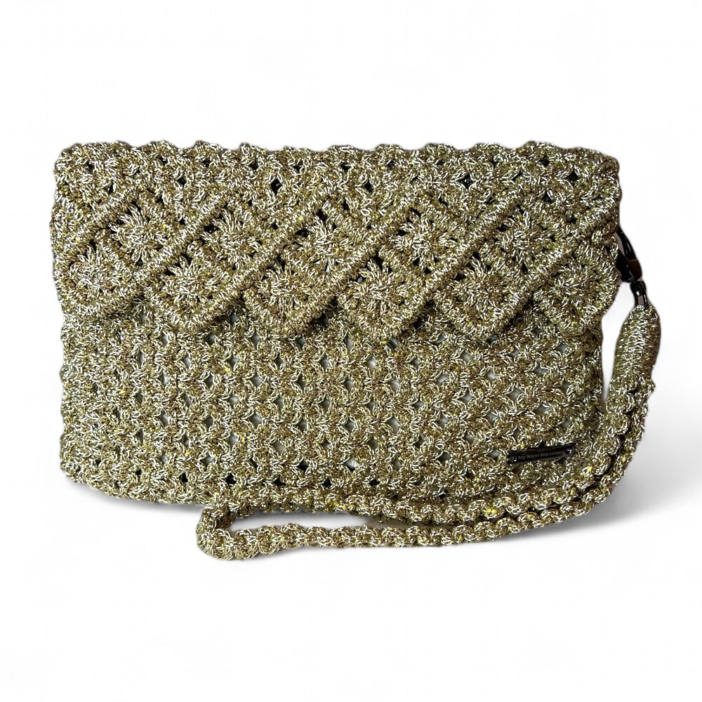 Gold Baklava Model Macrame Clutch Bag