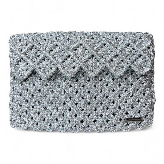 Silver Baklava Model Macrame Clutch Bag