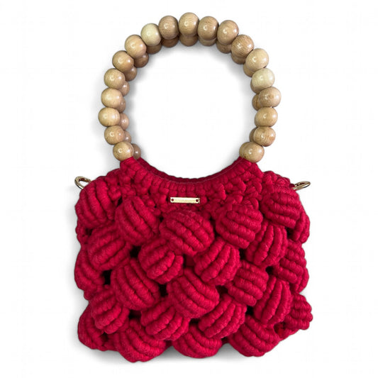 Red Macrame Beaded Shell Model Hand & Crossbody Bag