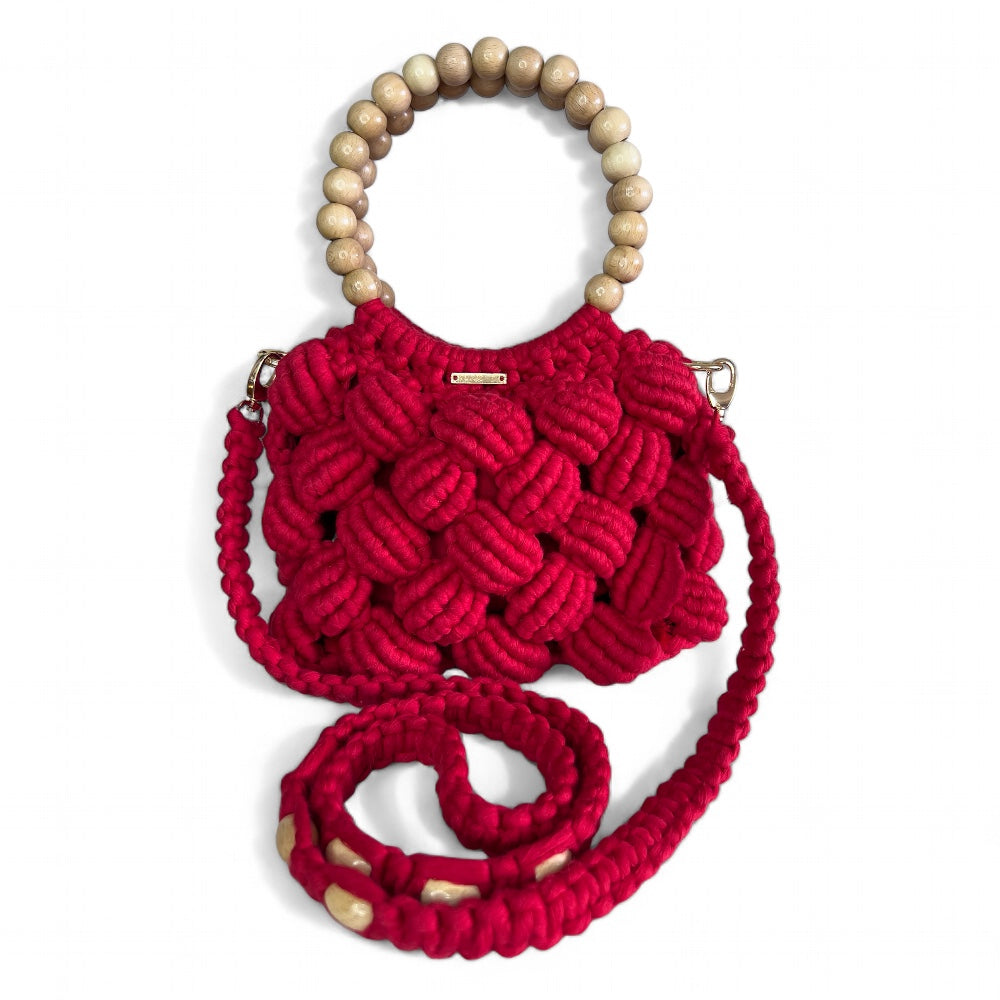 Red Macrame Beaded Shell Model Hand & Crossbody Bag