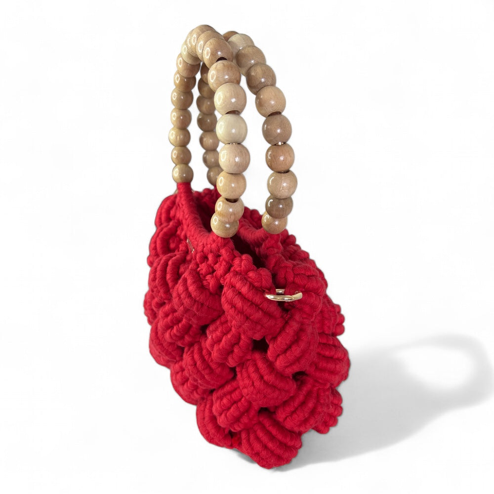 Red Macrame Beaded Shell Model Hand & Crossbody Bag