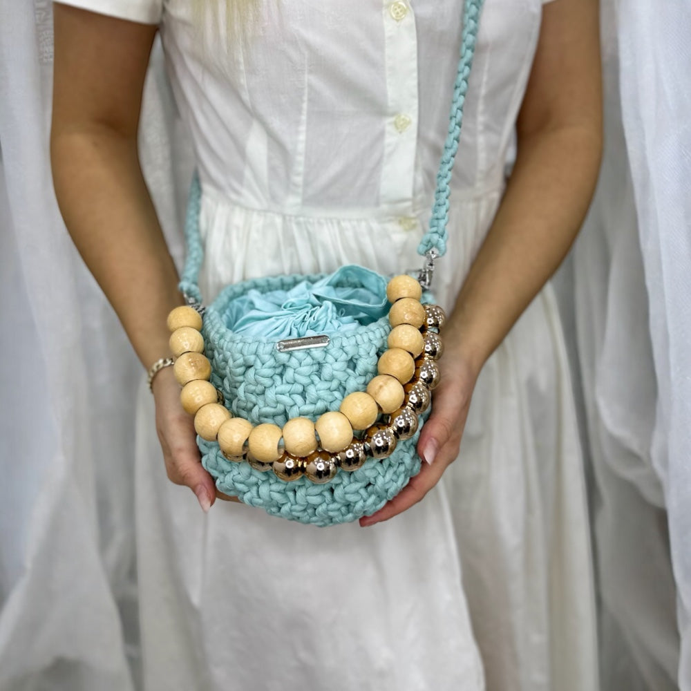 Mint Green Macrame Beaded Hand & Crossbody Bag