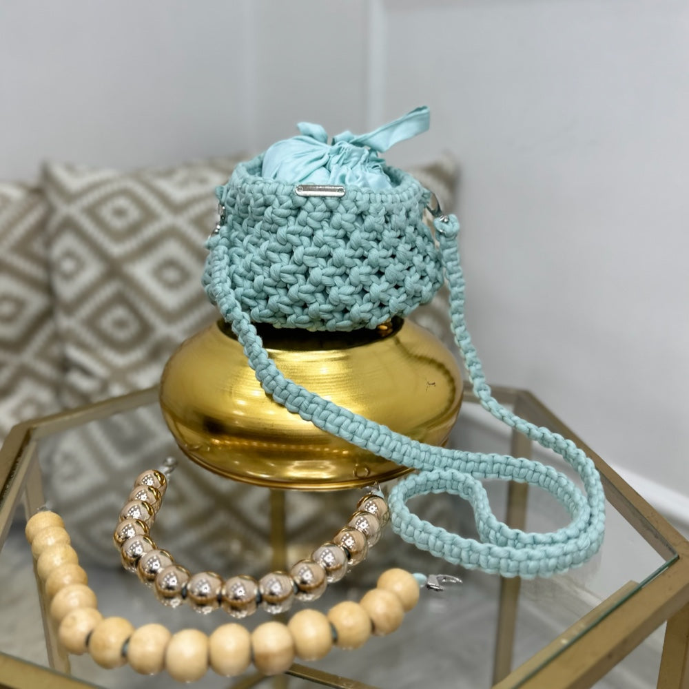 Mint Green Macrame Beaded Hand & Crossbody Bag