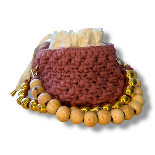 Light Cherry Macrame Beaded Bag