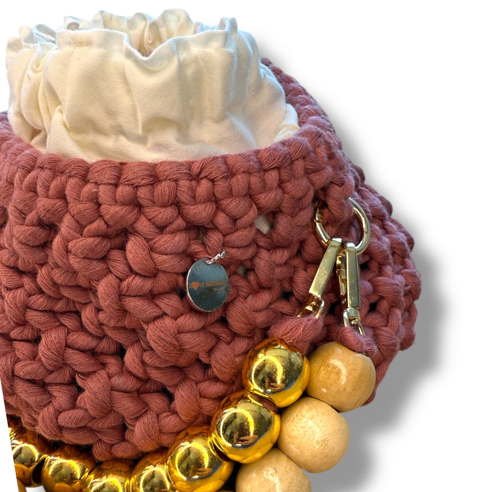 Light Cherry Macrame Beaded Bag