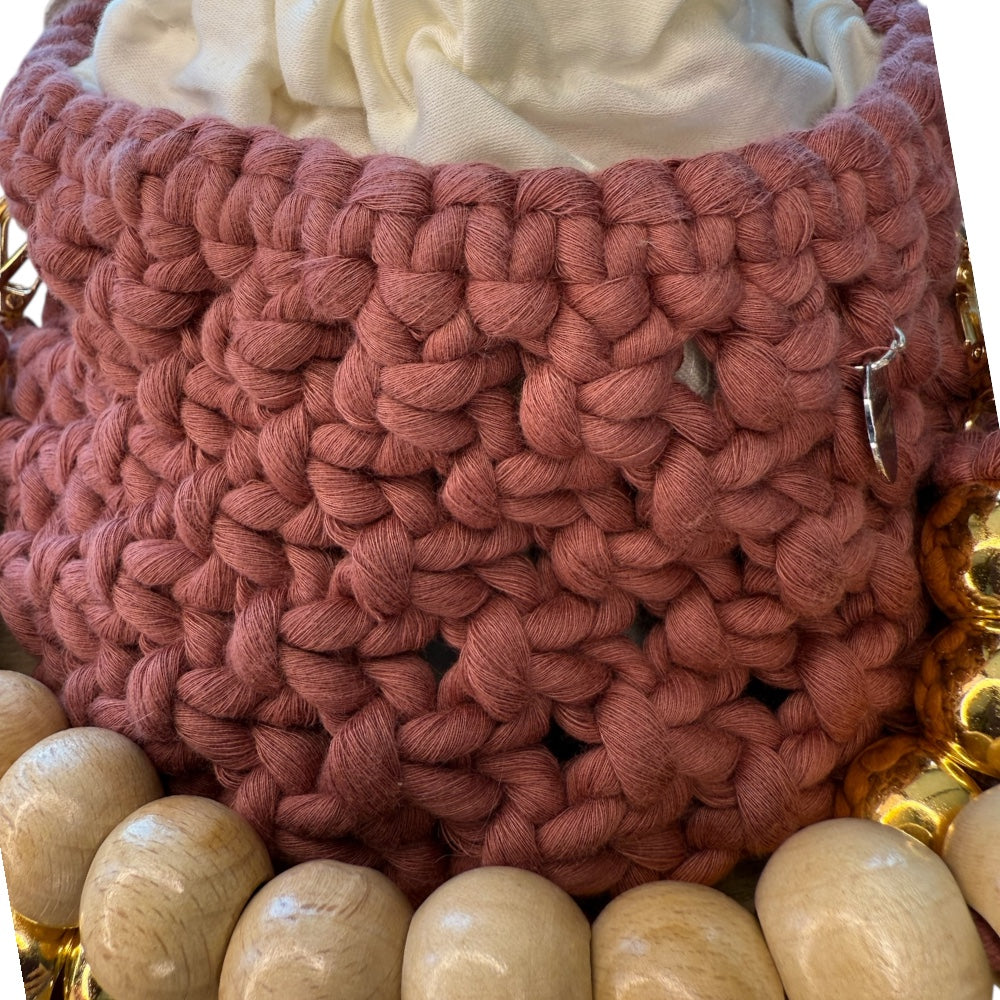 Light Cherry Macrame Beaded Bag