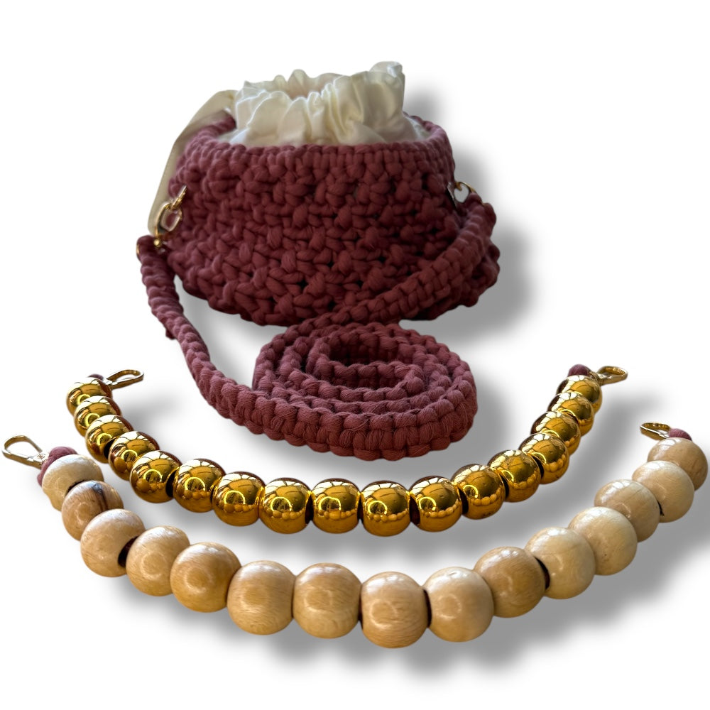 Light Cherry Macrame Beaded Bag