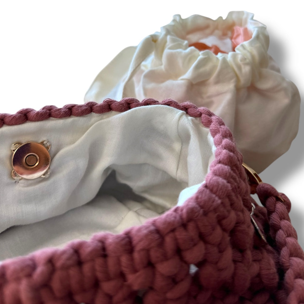 Light Cherry Macrame Beaded Bag