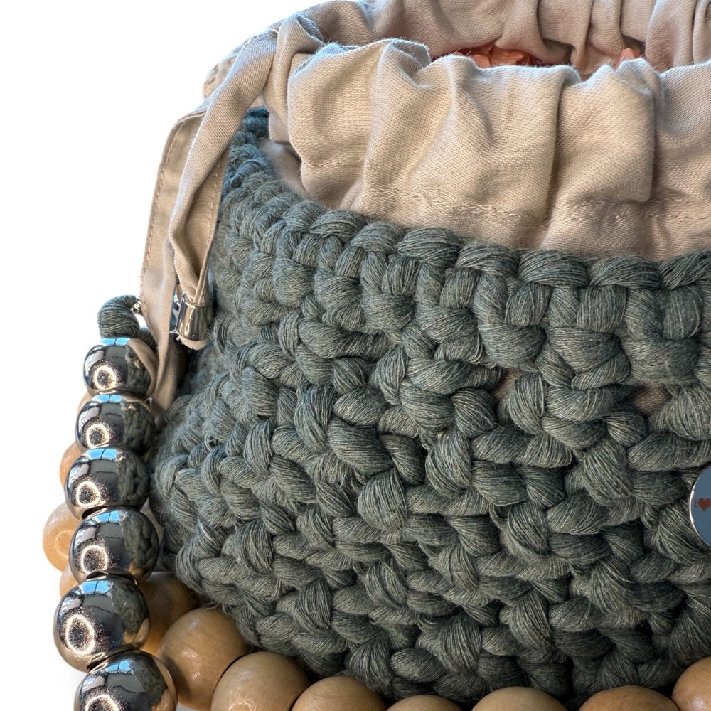 Denim Blue Macrame Beaded Bag