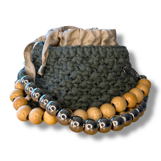 Denim Blue Macrame Beaded Bag