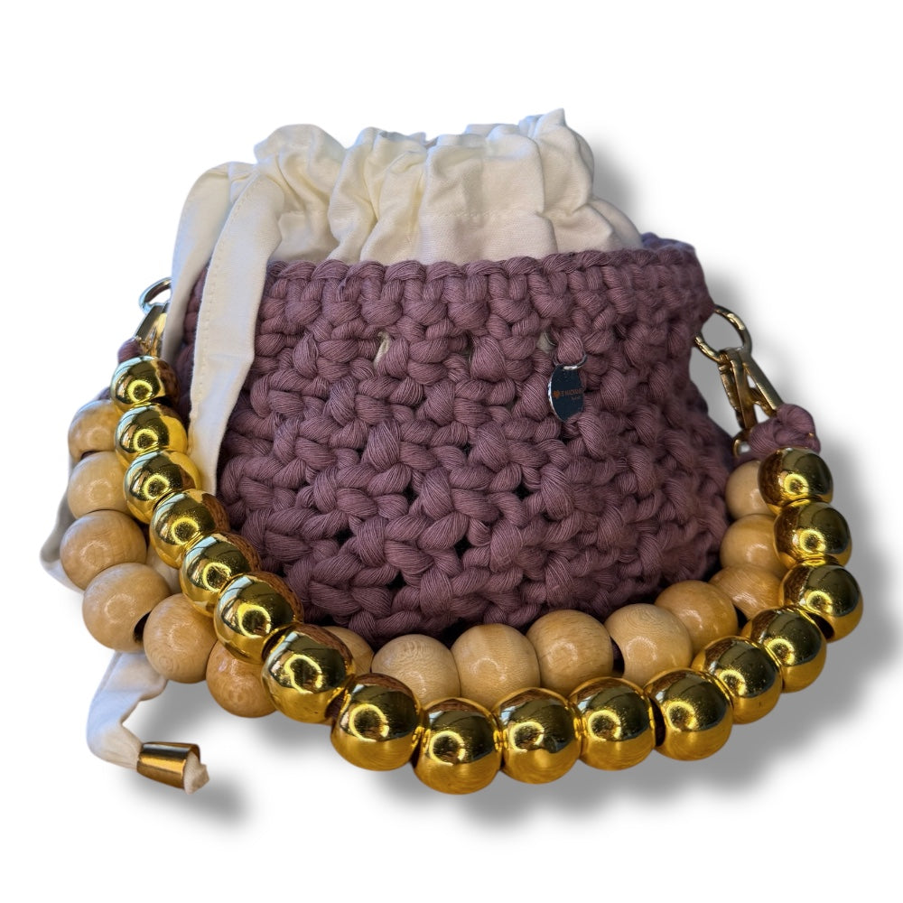 Purple Macrame Beaded Bag