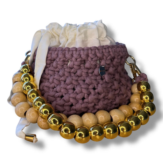 Purple Macrame Beaded Bag