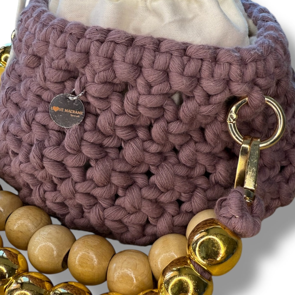 Purple Macrame Beaded Bag