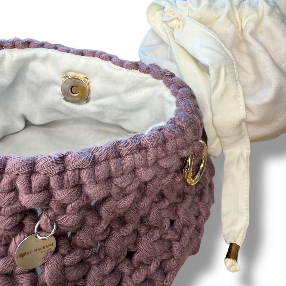 Purple Macrame Beaded Bag
