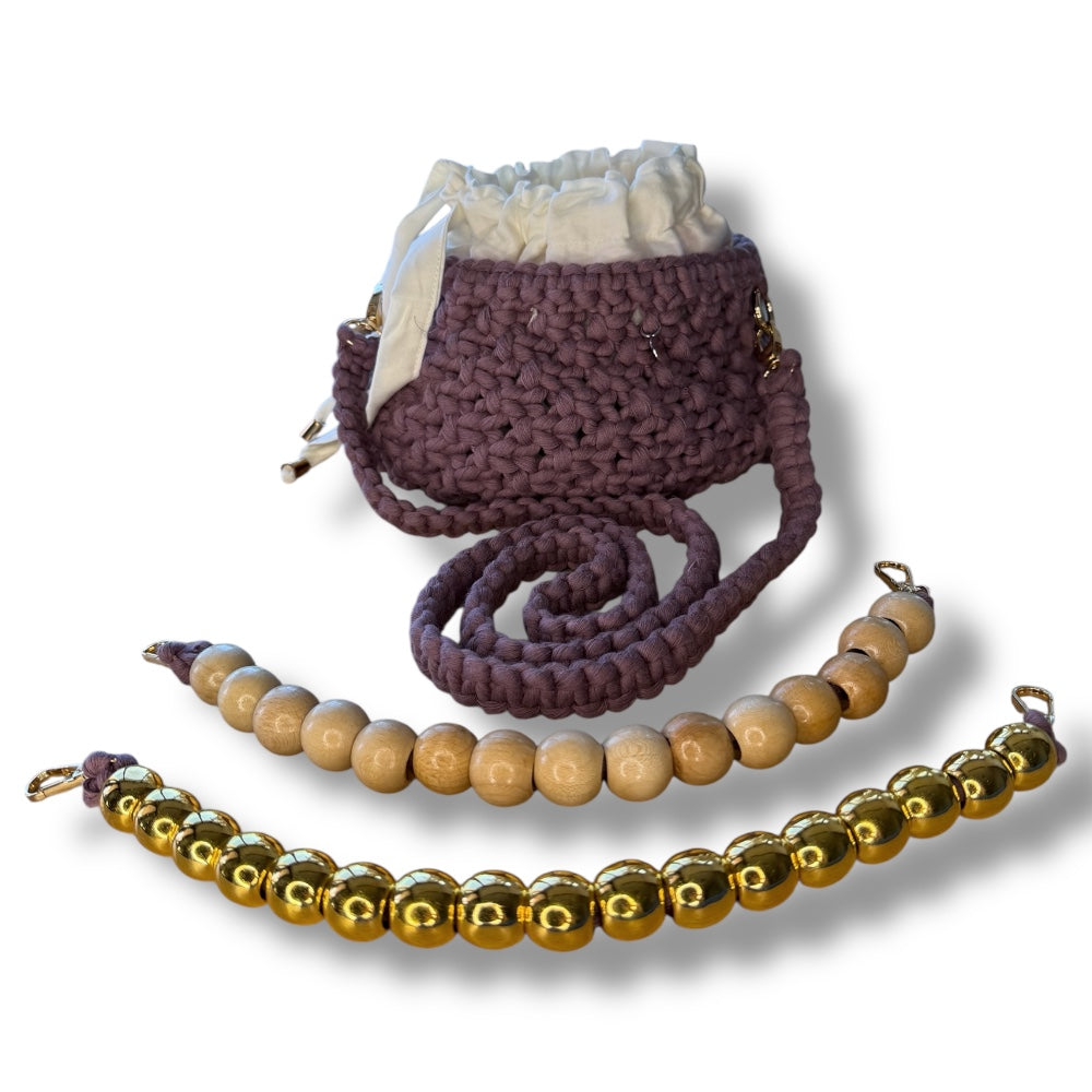 Purple Macrame Beaded Bag