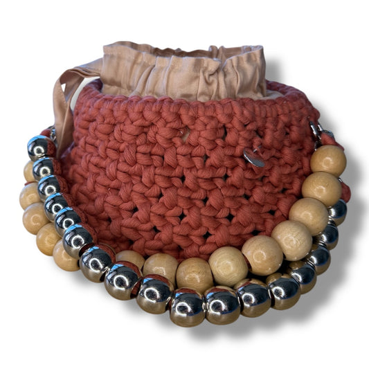 Cherry Macrame Beaded Bag