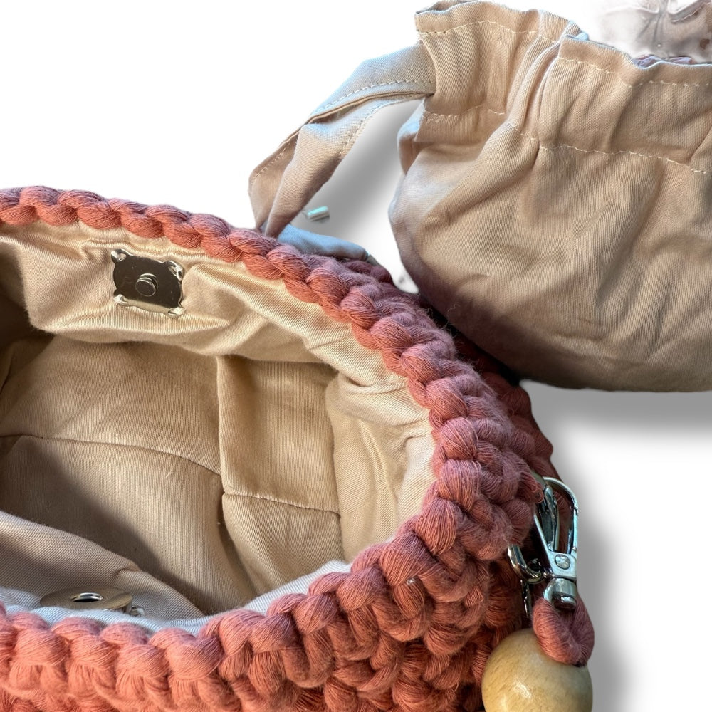 Cherry Macrame Beaded Bag