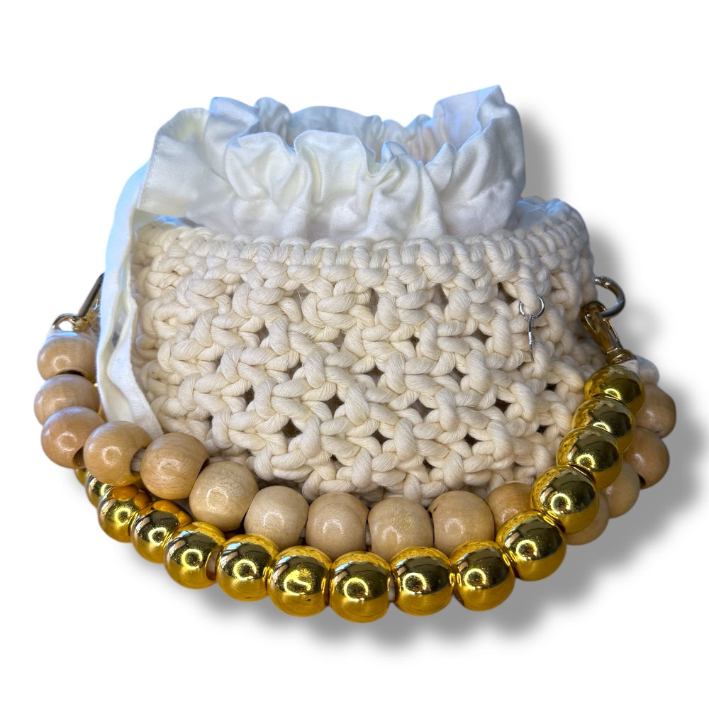 Beige Macrame Bucket Bag