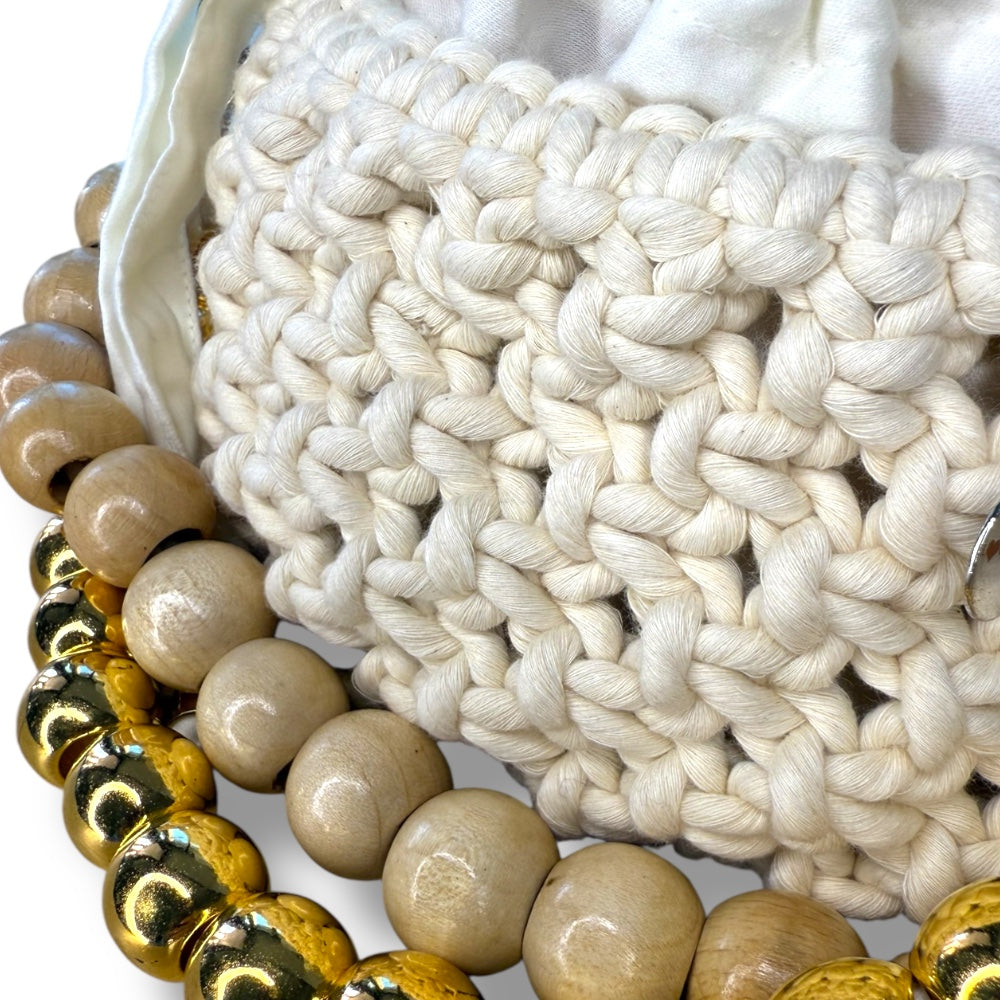 Beige Macrame Bucket Bag