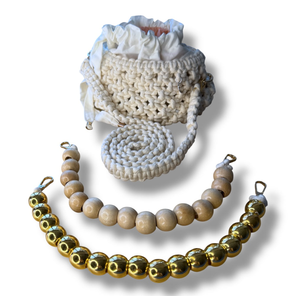 Beige Macrame Bucket Bag