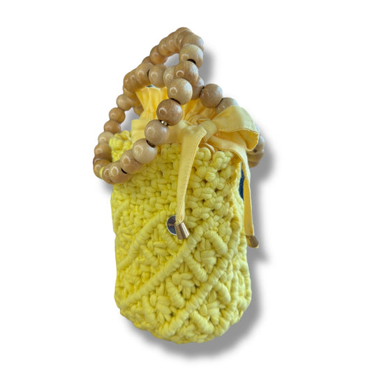 Yellow Bucket Model Macrame Beaded Handbag