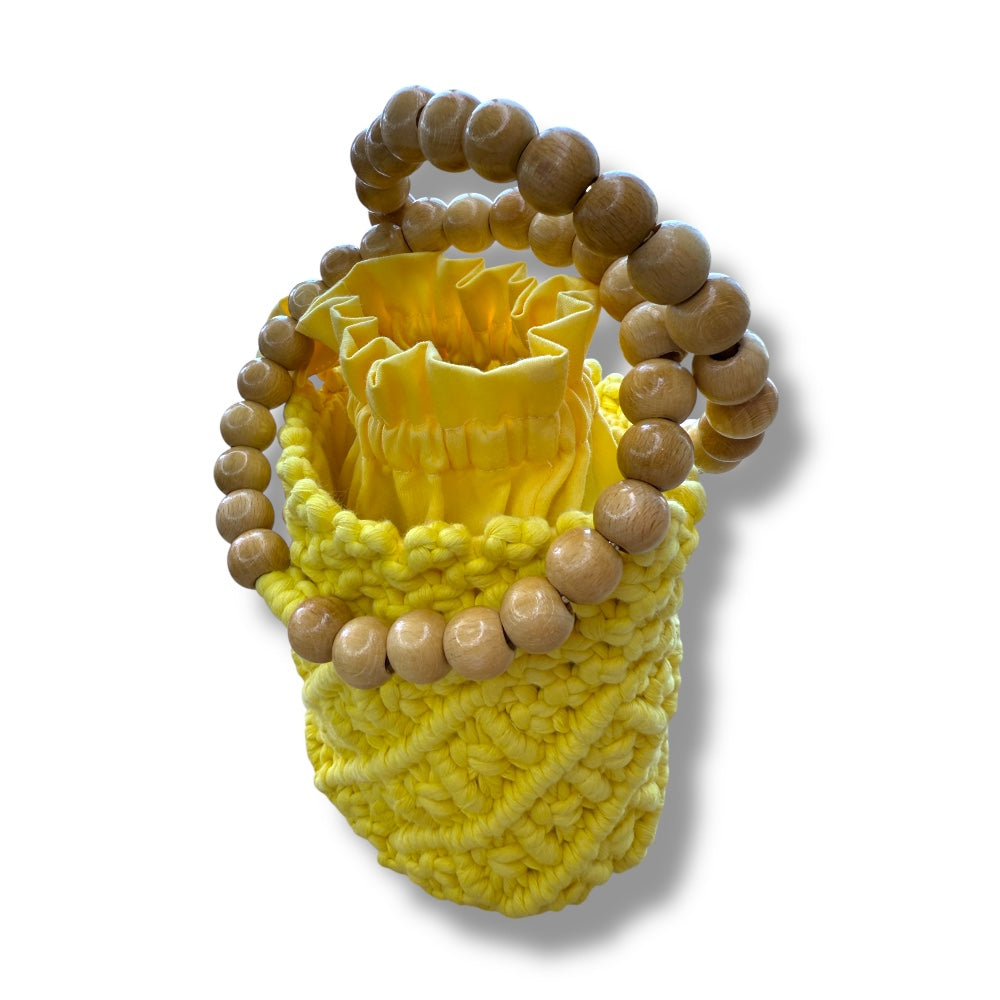 Yellow Bucket Model Macrame Beaded Handbag