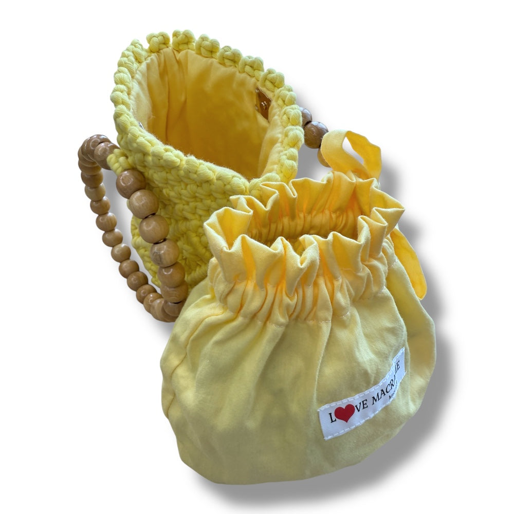 Yellow Bucket Model Macrame Beaded Handbag