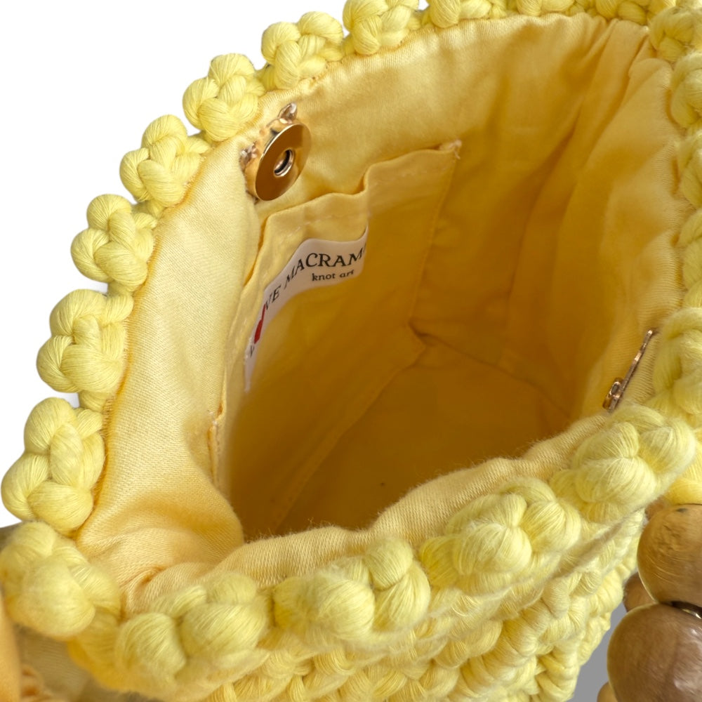 Yellow Bucket Model Macrame Beaded Handbag