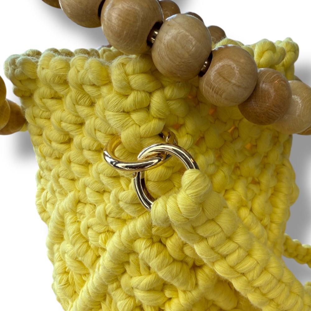 Yellow Bucket Model Macrame Beaded Handbag
