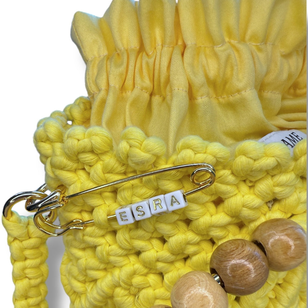Yellow Bucket Model Macrame Beaded Handbag