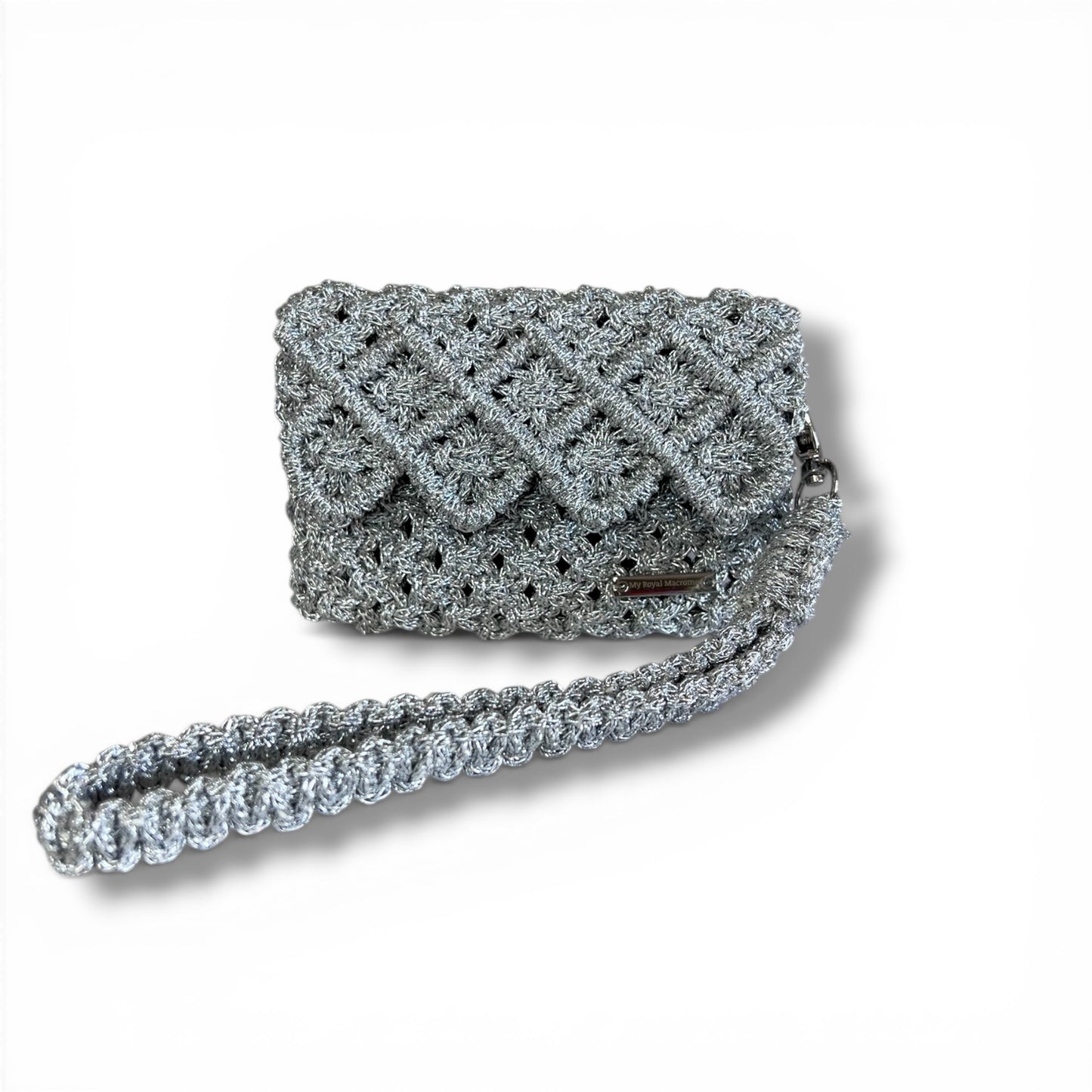 Silver Macrame Mini Clutch Bag – Handmade Evening Bag