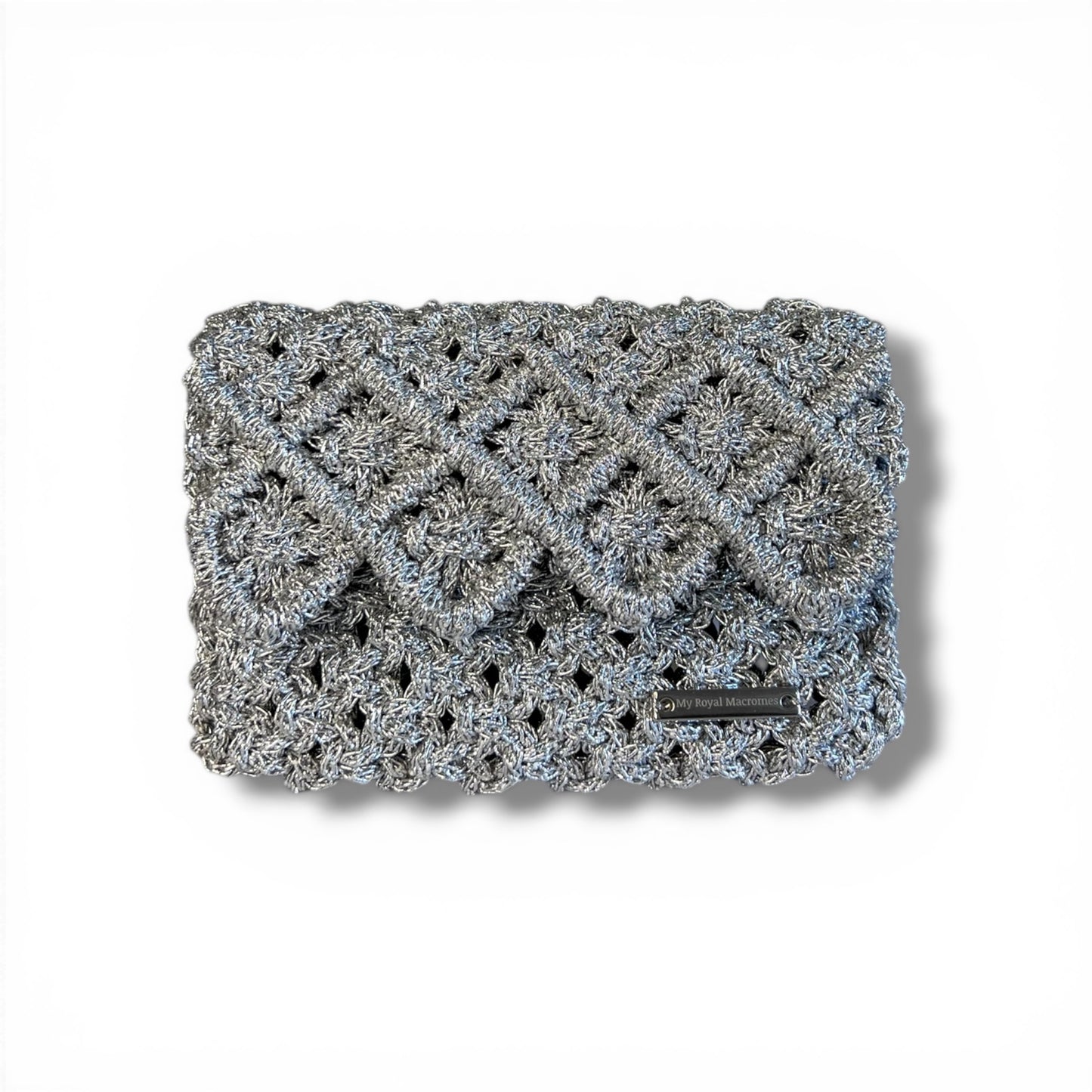 Silver Macrame Mini Clutch Bag – Handmade Evening Bag