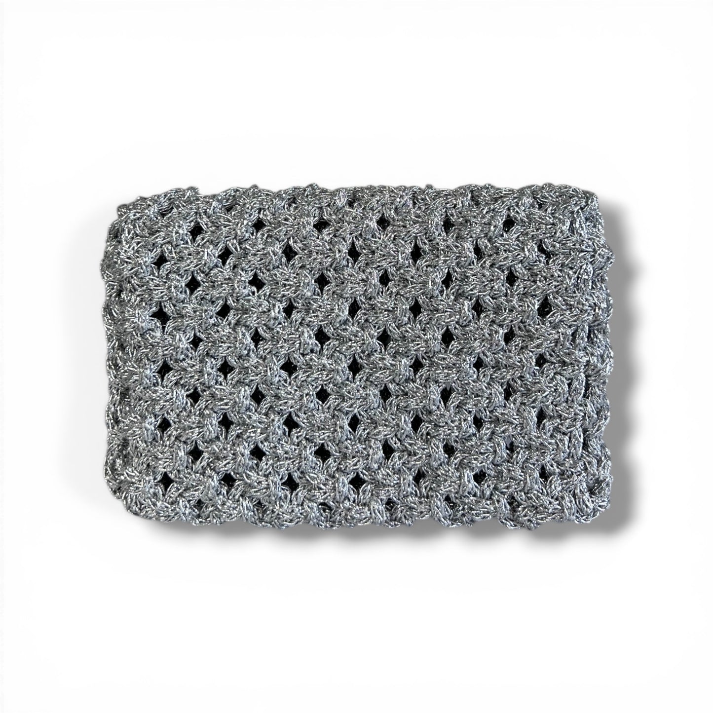 Silver Macrame Mini Clutch Bag – Handmade Evening Bag