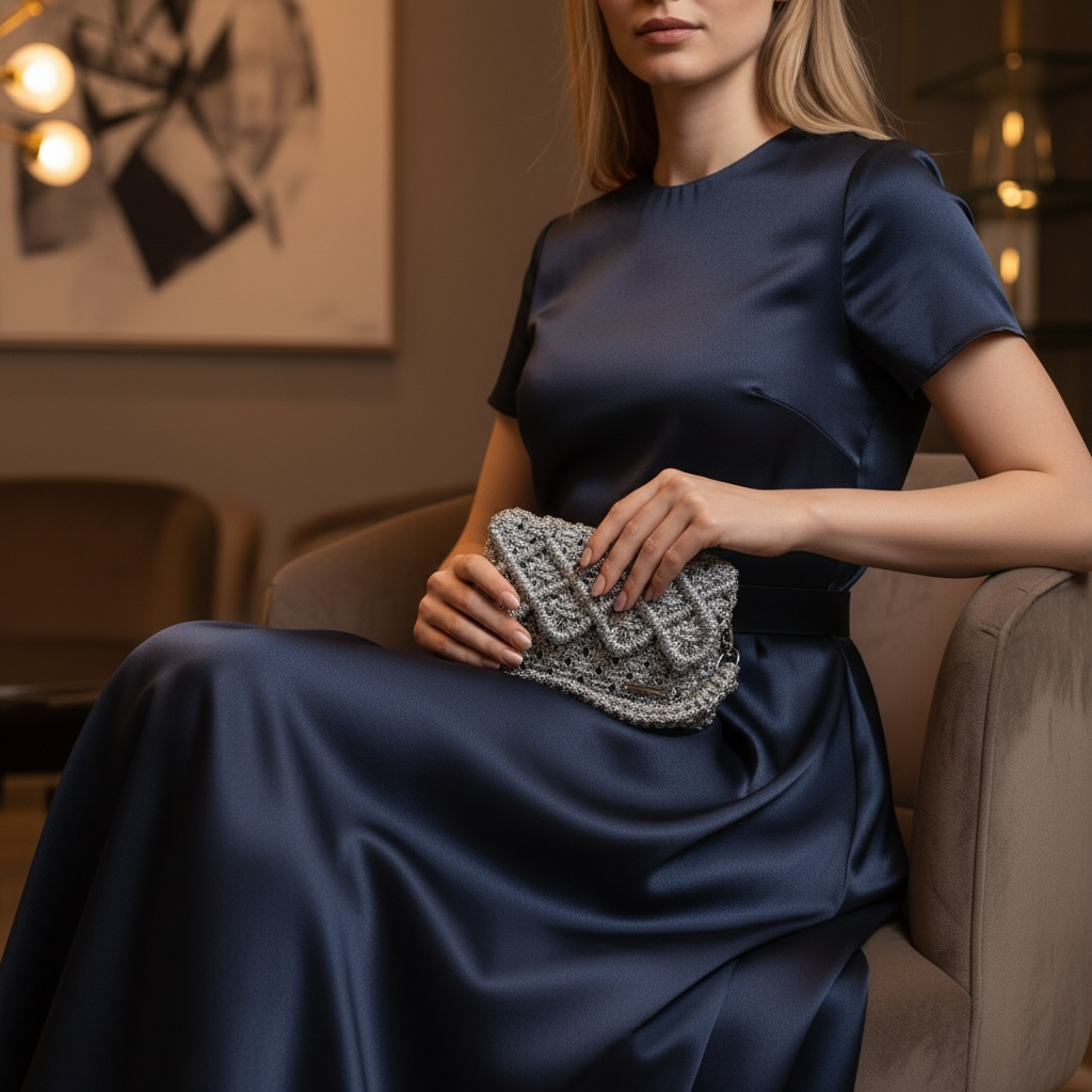 Silver Macrame Mini Clutch Bag – Handmade Evening Bag