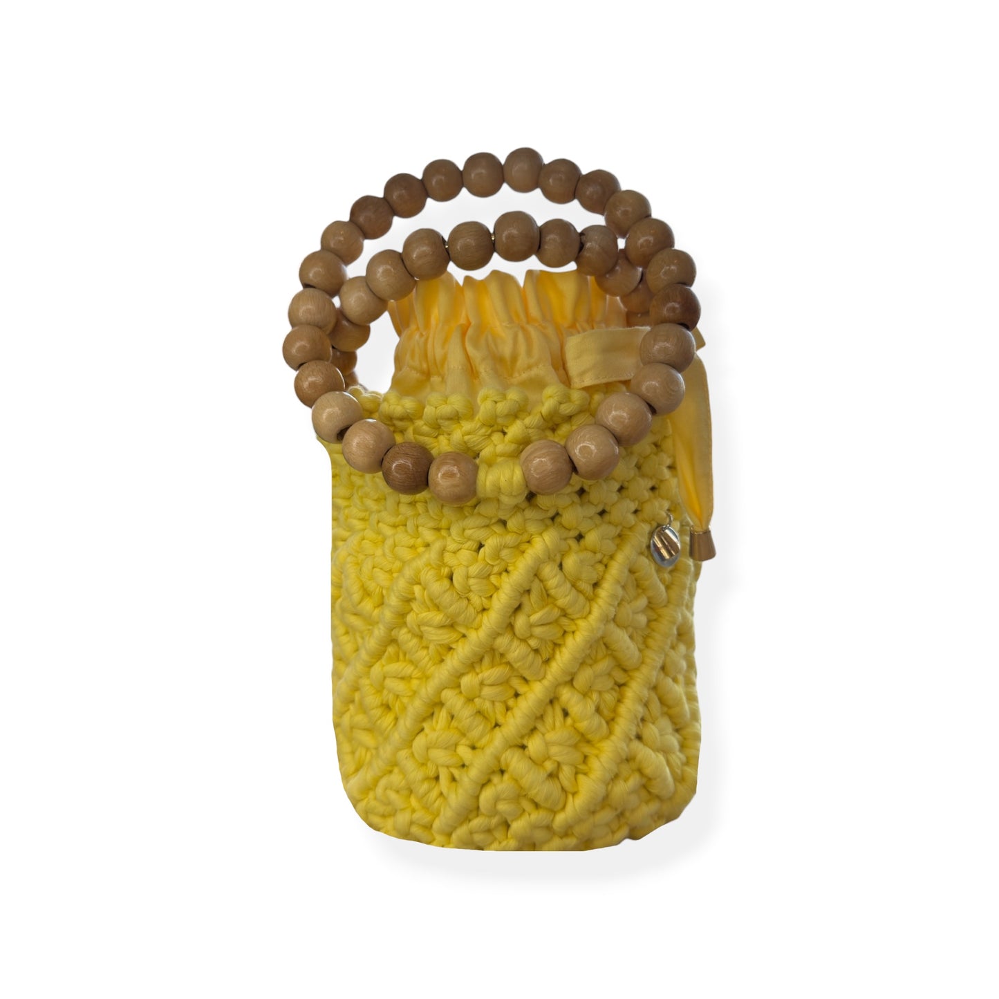 Yellow Bucket Model Macrame Beaded Handbag