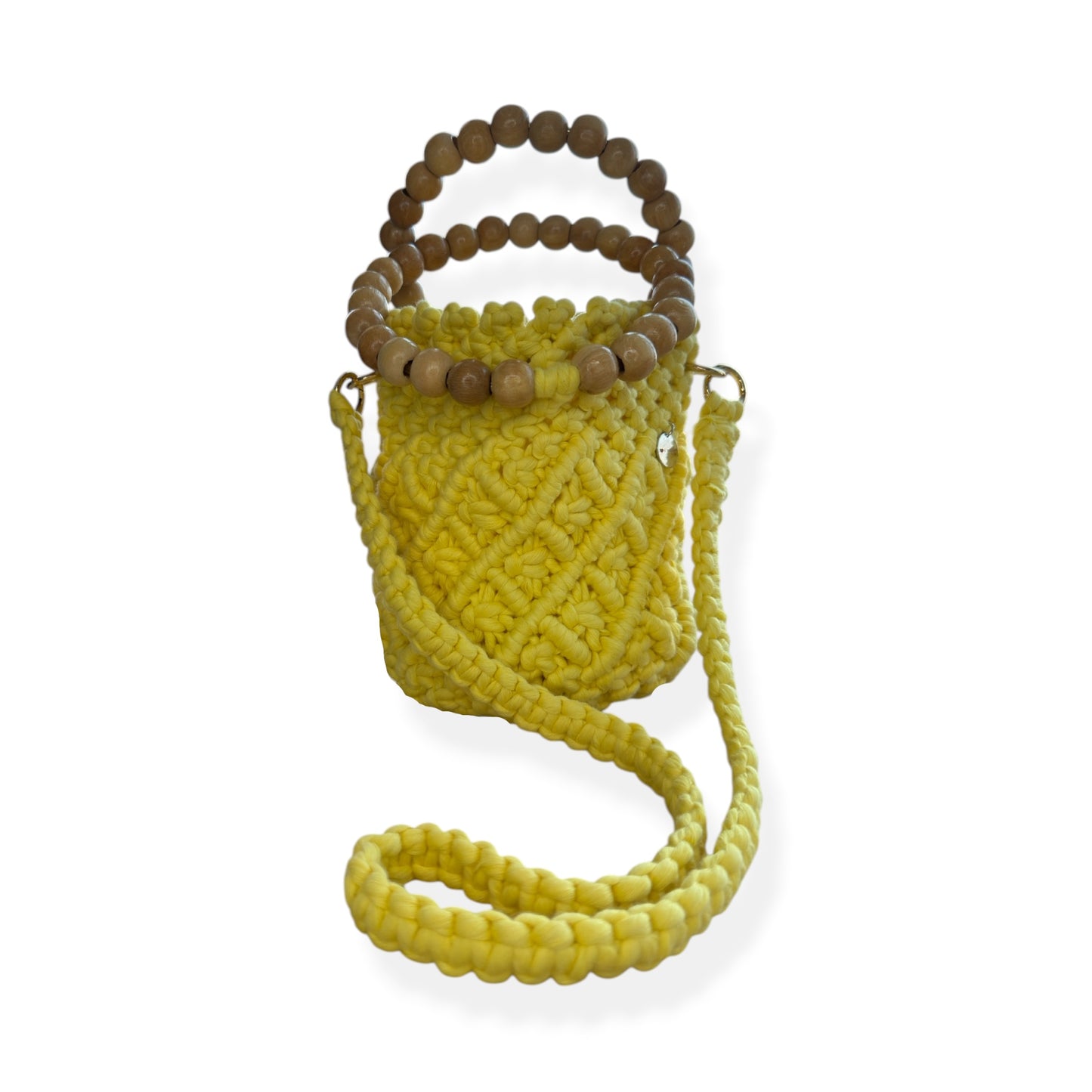 Yellow Bucket Model Macrame Beaded Handbag