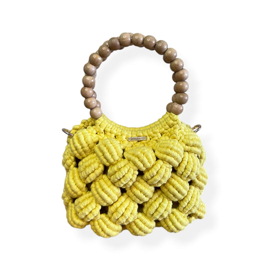 Butter Yellow Beaded Handle Macrame Bag