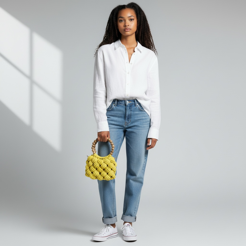 Butter Yellow Beaded Handle Macrame Bag