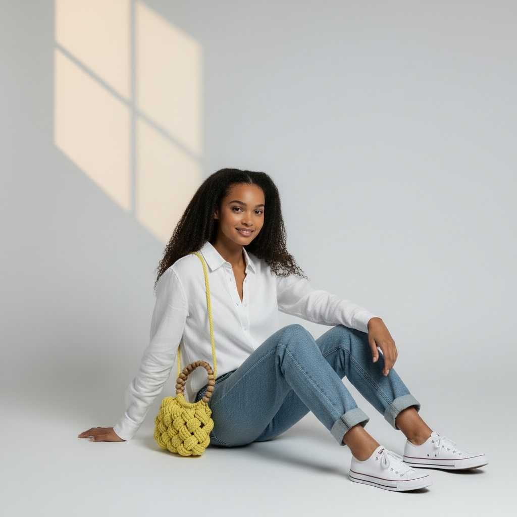 Butter Yellow Beaded Handle Macrame Bag