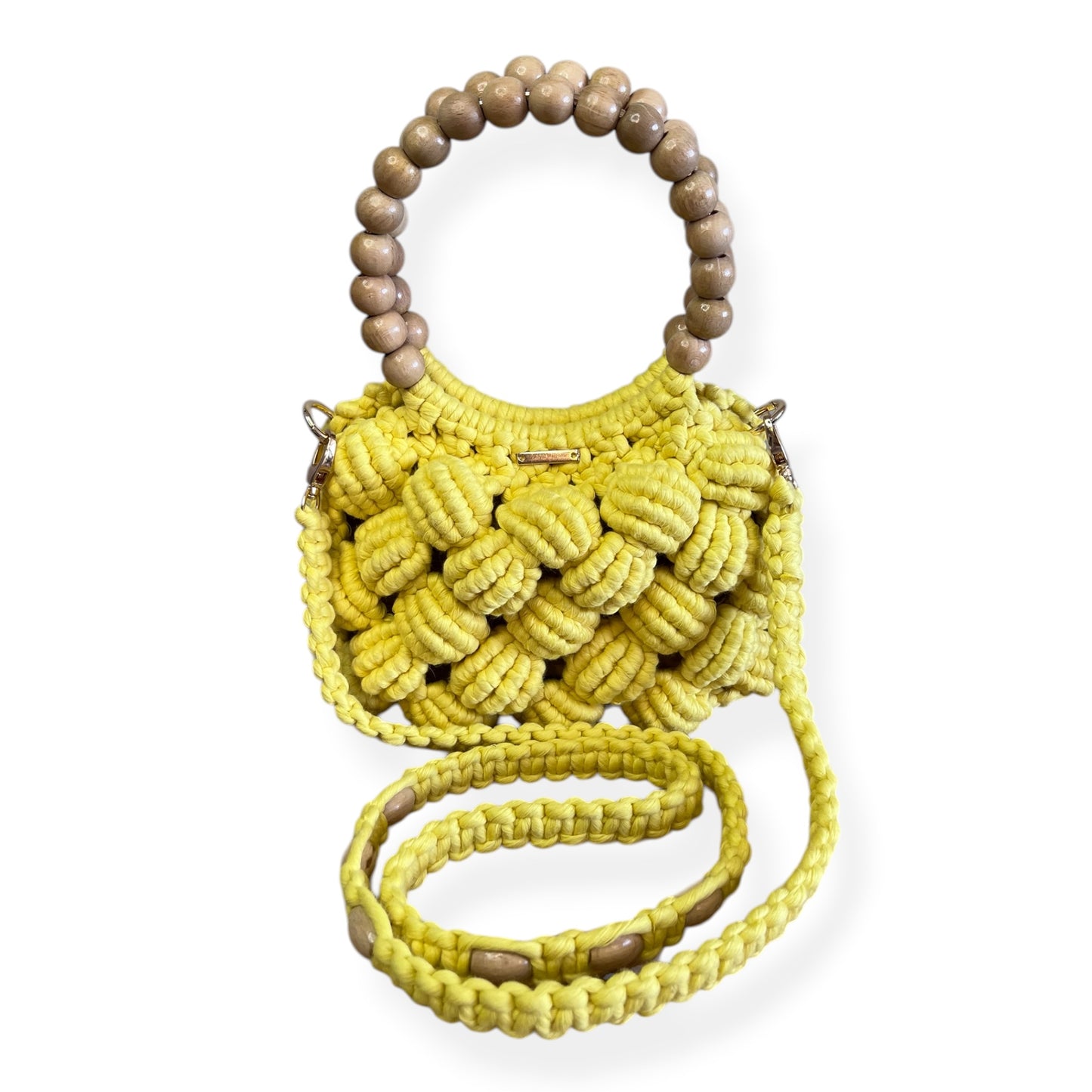 Butter Yellow Beaded Handle Macrame Bag