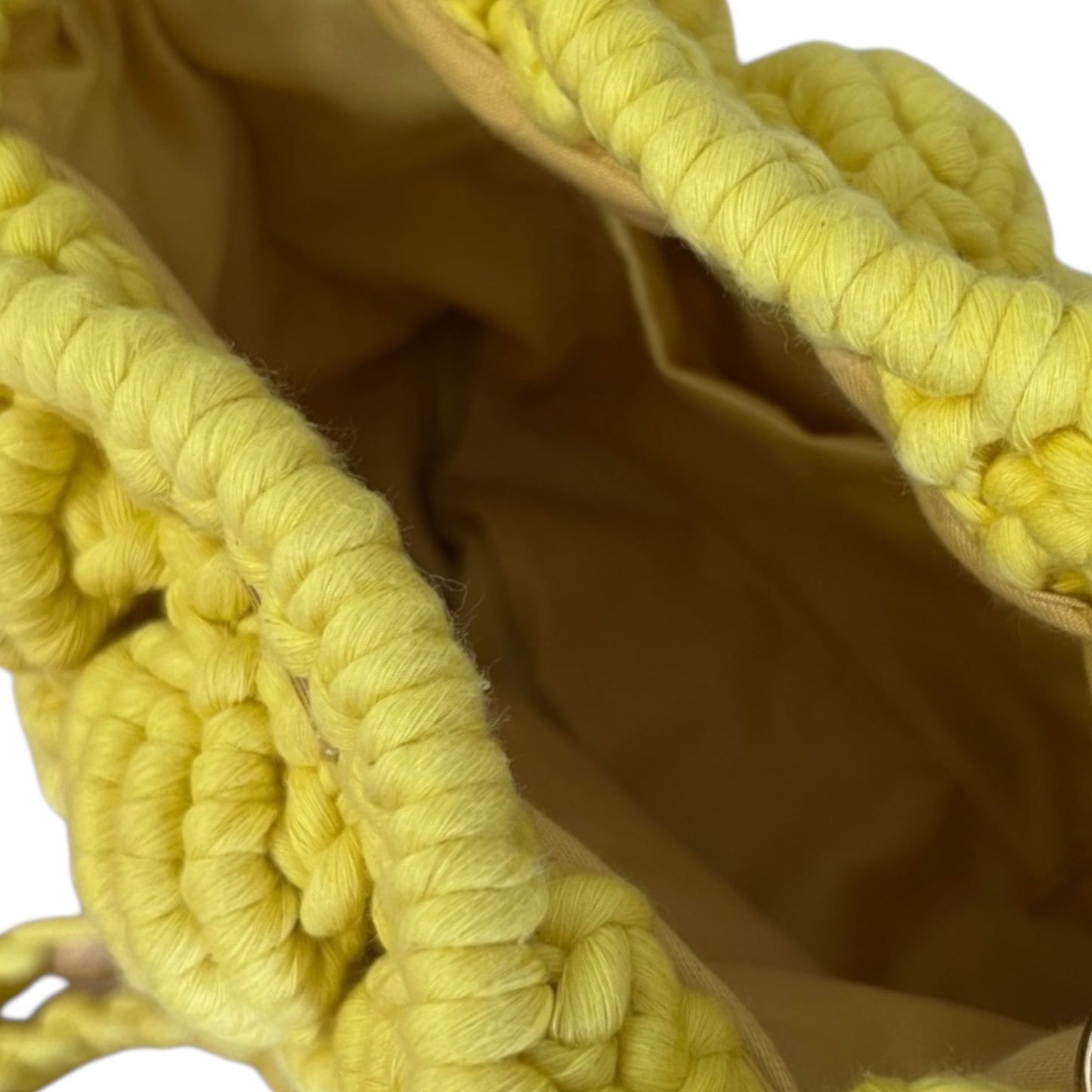 Butter Yellow Beaded Handle Macrame Bag