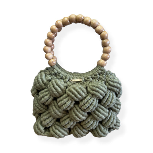 Sage Green Beaded Handle Macrame Bag