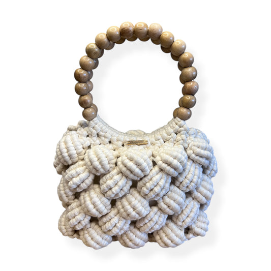 Beige Beaded Handle Macrame Bag