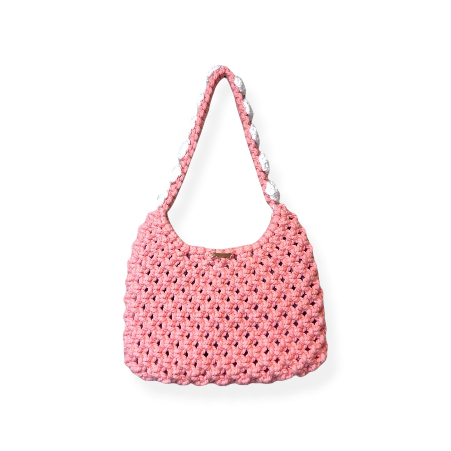Blush Coral Macrame Half Moon Bag – Floral Strap